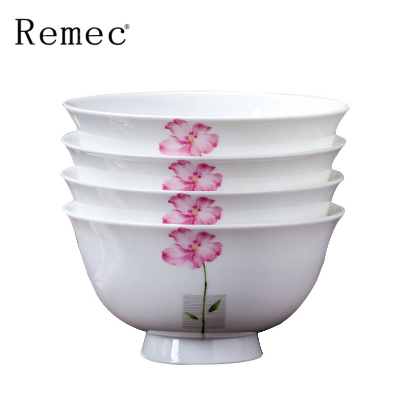 金禹瑞美(REMEC)高脚碗 4.5英寸花好月圆4个装 米饭碗 碗 陶瓷碗 汤碗