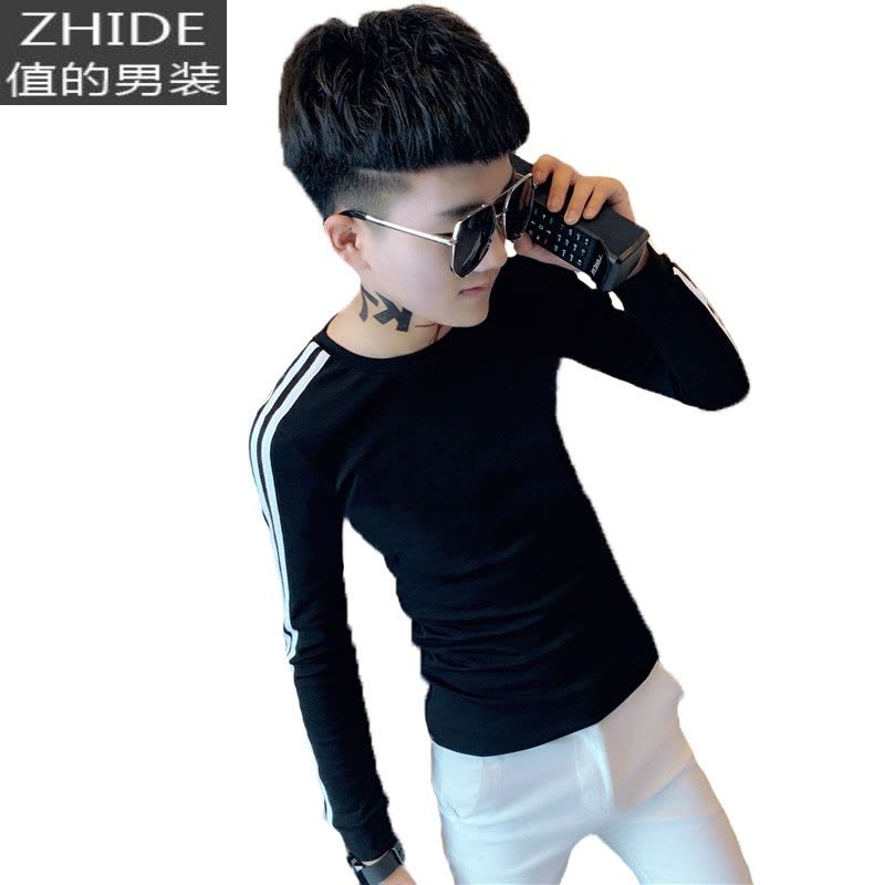 SUNTEK2020社会新款潮流圆领衣服长袖t恤韩版精小伙体桖上衣男生秋衣T恤图片