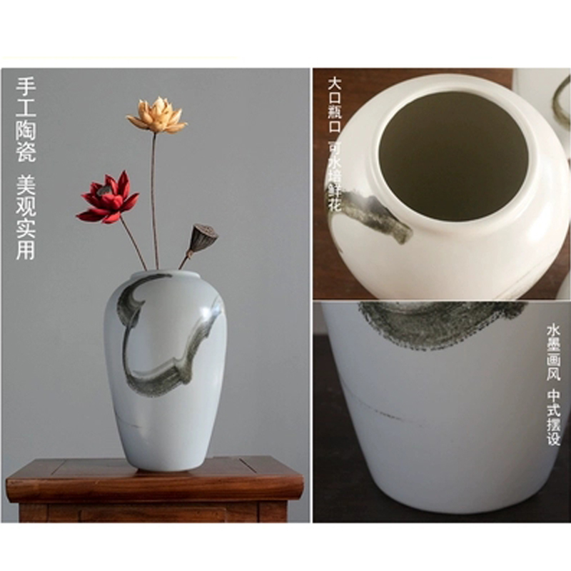 新中式陶瓷摆件客厅餐桌玄关插花干花样板房家居陶瓷器