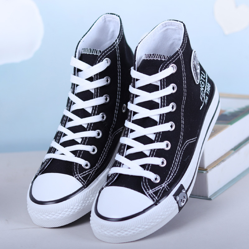 些久春夏季高帮帆布鞋韩版百搭少女孩大童板鞋初中小学生球鞋平底单鞋
