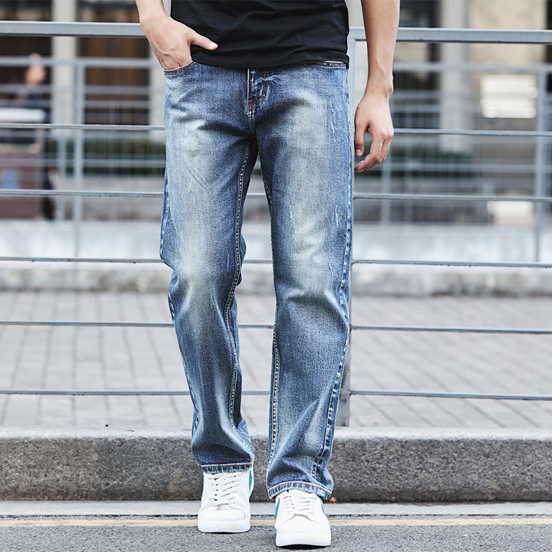 newlake大牛传说秋季复古赤耳丹宁牛仔裤男直筒宽松大码弹力窄幅阿美