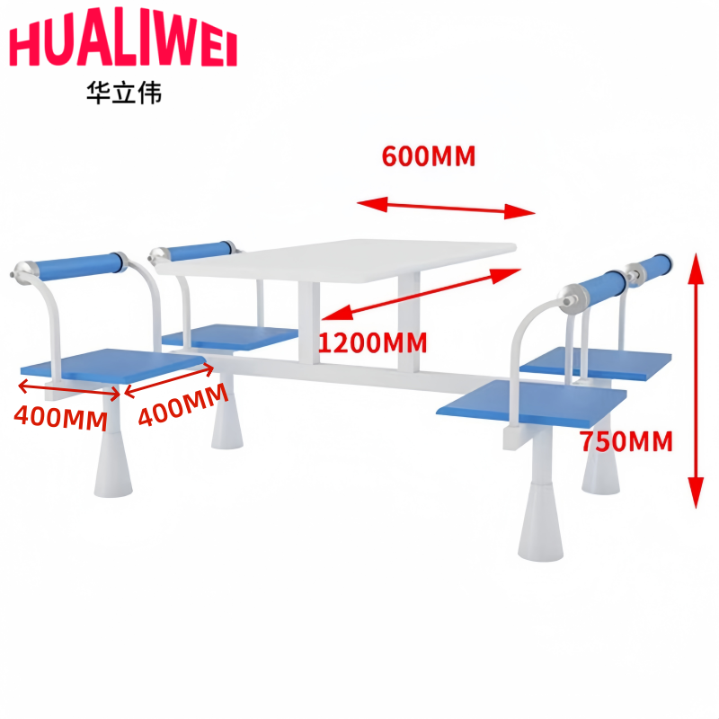 华立伟连体餐桌椅蓝白色套高清大图