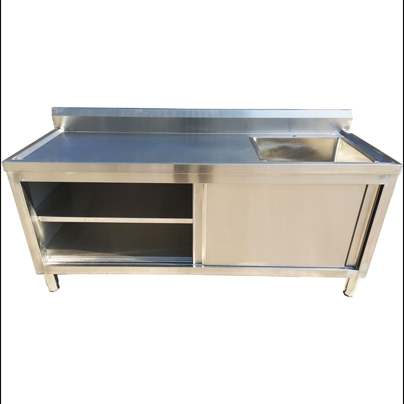 定制不锈钢工作台古达带水池拉门洗菜水槽灶台一体柜商用饭店家用厨房