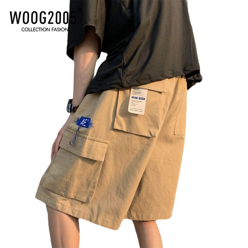 WOOG2005卡其色工装短裤高街男潮牌ins日系复古cityboy五分裤中