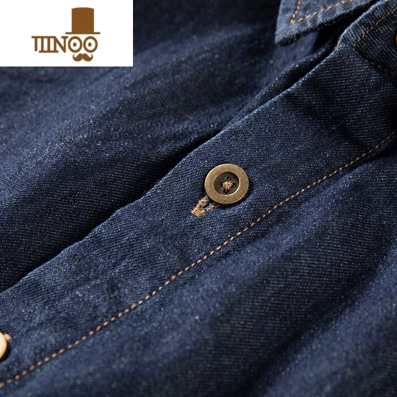 YANXU牛仔衬衫男款宽松衬衣美式休闲复古简约薄款长式N牛宽高清大图