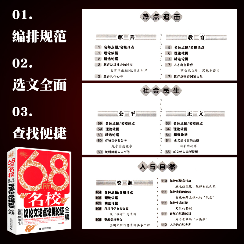 [正版]68所名校初中生议论文论点论据论证全集 名校教师新颖论点论据论证大全 波波乌初中生作文大全集怎样如何写好议论文高清大图