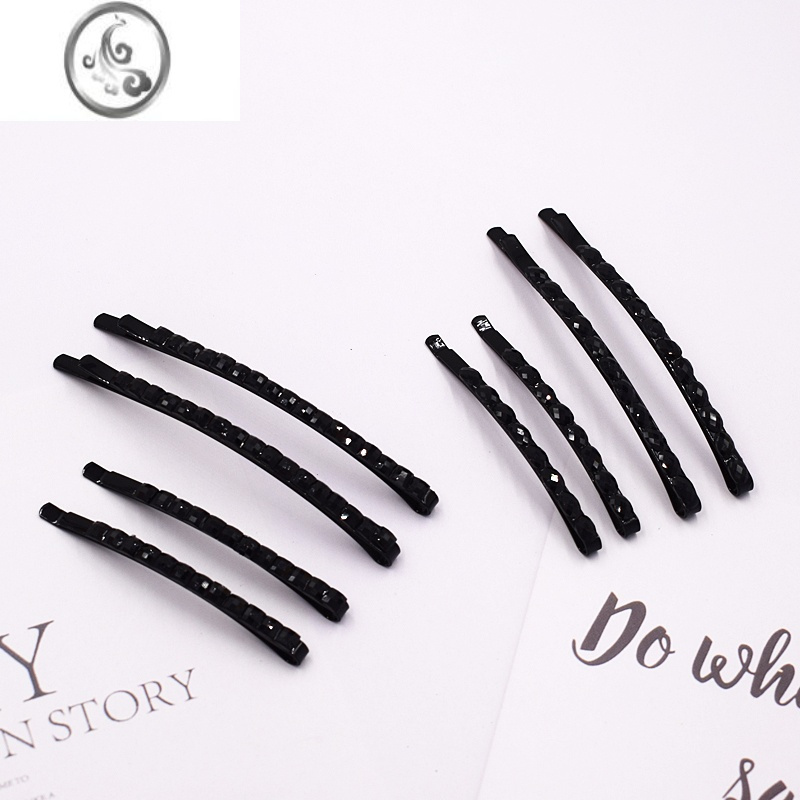 jimi简约黑钻一字夹韩国发夹侧边夹刘海小卡子夹子黑色镶钻头饰品发卡