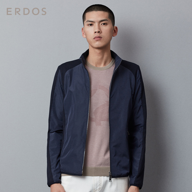 ERDOS 秋冬休闲百搭男士立领拉链夹克短款上衣撞色拼接设计