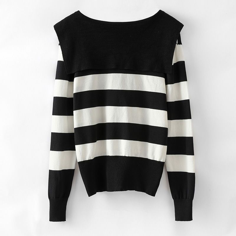 pass粗条纹针织开衫毛衣v领上衣设计感女长袖百搭时尚春装新款潮