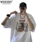 WOOG2005白色短袖男夏季上衣纯棉t恤oversize青少年情侣体恤半袖