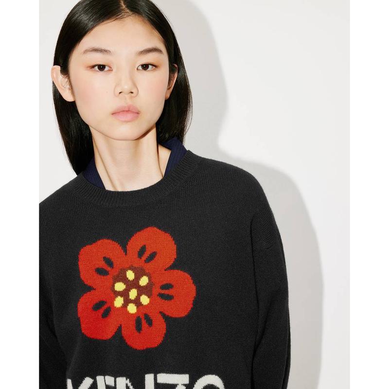 高田贤三(Kenzo)女款羊毛毛衣圆领时尚百搭嵌花徽标休闲套头衫秋