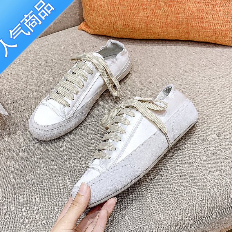 SUNTEK西班牙绸缎小白鞋女夏季平底百搭小众帆布鞋厚底软底板鞋休闲单鞋高清大图