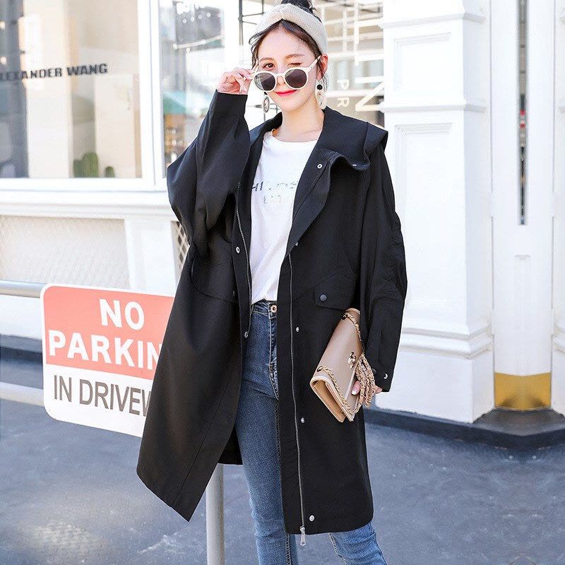 迪鲁奥(DILUAO)孕妇装秋装纯棉宽松大码风衣外套秋季休闲连帽孕妇外套怀孕期图片