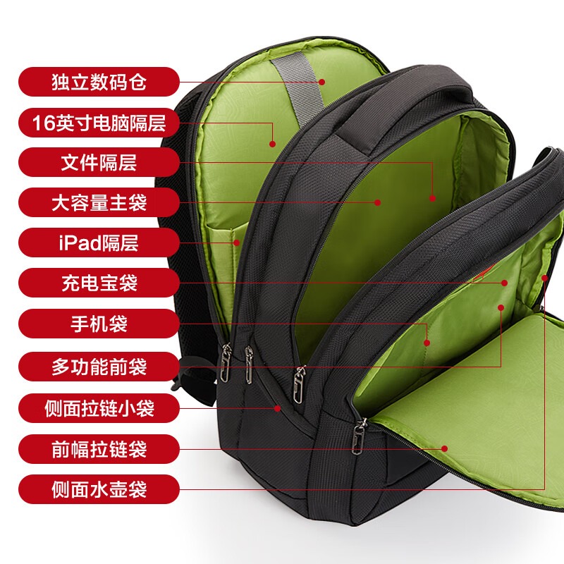 爱华仕OIWAS 双肩包 OCB4148G 黑色高清大图
