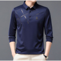 新款男士长袖T恤秋季商务免烫时尚翻领休闲男POLO衫男装 XL 藏青