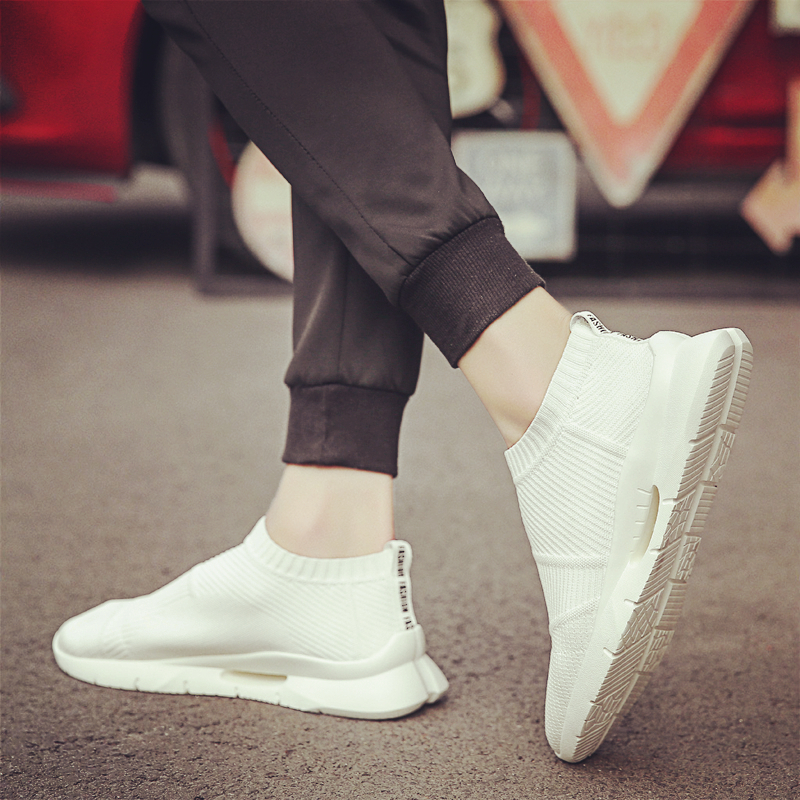 述雅春季袜子鞋男鞋子2021新款帆布夏季运动网鞋透气一脚蹬懒人小白鞋