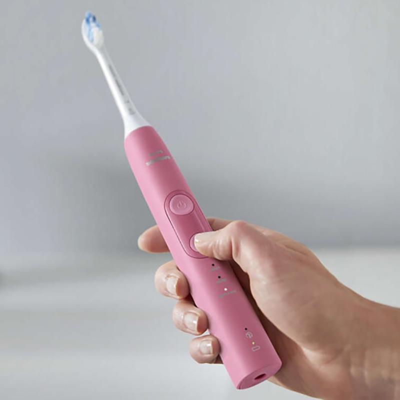 飞利浦(Philips)电动牙刷 成人声波震动式 男女充电式牙刷(自带牙刷盒) 力度感应 洁齿护龈 蜜桃粉HX6855