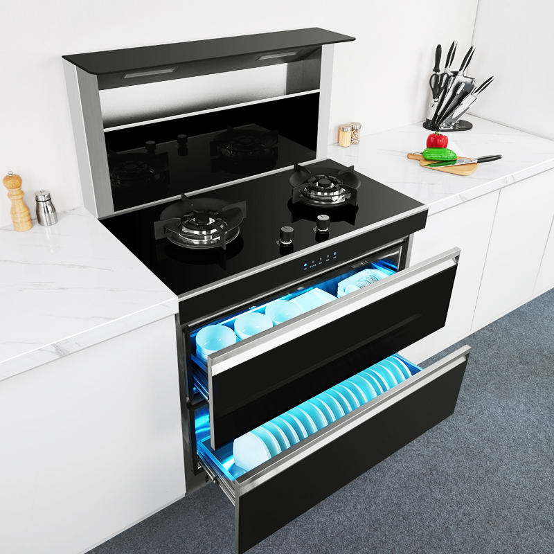 荣飞(Rongfei)集成灶一体灶台下排侧吸式油烟机厨房环保灶台自动清洗家用消毒柜套装900豪配款(天然气)高清大图