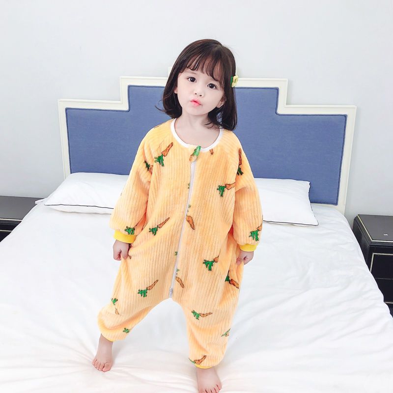 儿童连体睡衣春秋冬季法兰绒男童女宝宝睡袋婴儿连体衣小孩家居服