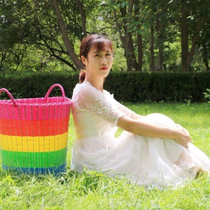 收纳筐玩具脏衣桶塑料洗衣篮整理藤盖编篮子浴室加厚衣窗服厨房放 粗管XL号韩版咖啡色渐变图片
