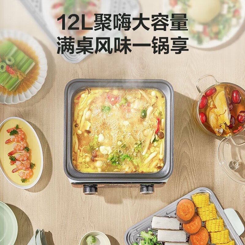 苏泊尔(SUPOR)电蒸锅电火锅分体12L容量 可拆电锅一体多功能锅三档调节电炒锅电热锅电煮锅炖蒸煮ZN26FK837