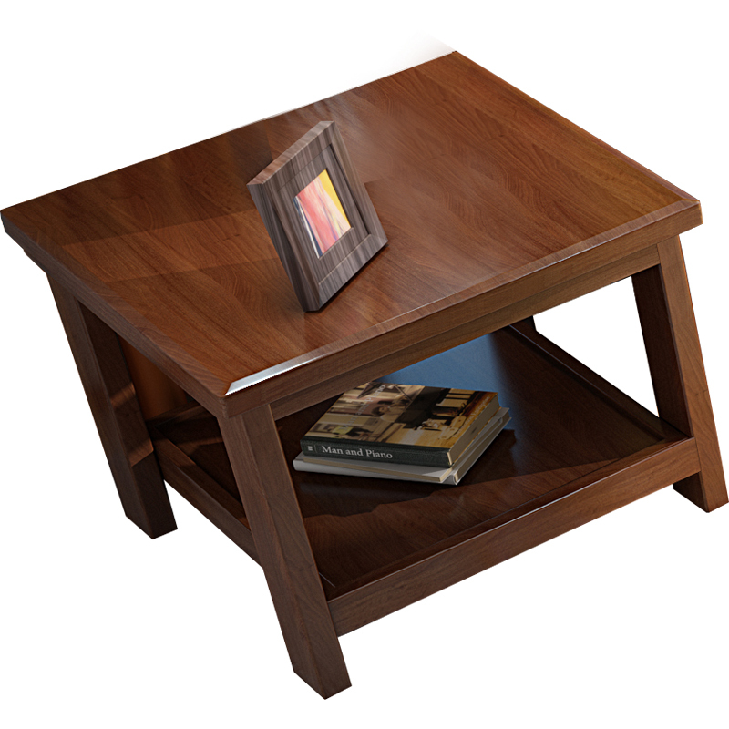 豪德银座方几沙发边几中式现代实木方几角几原木色小茶几胡桃色600