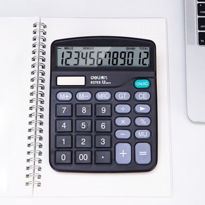 得力 837ES 双电源桌面办公计算器 12位大屏幕桌面计算机 办公文具用品 (2台装) (黑)