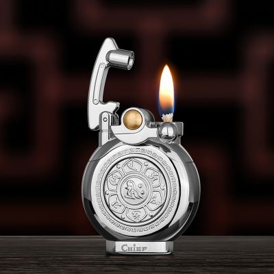 CHIEF首领摇臂煤油打火机 复古个性解压神器砂轮防风火机男礼物 银色