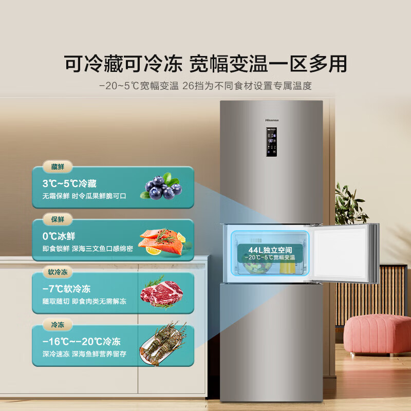 海信(Hisense)251升一级能效小冰箱小型无霜冰箱三开门家电国家补贴BCD-251WYK1DPJ [风冷养鲜]高清大图