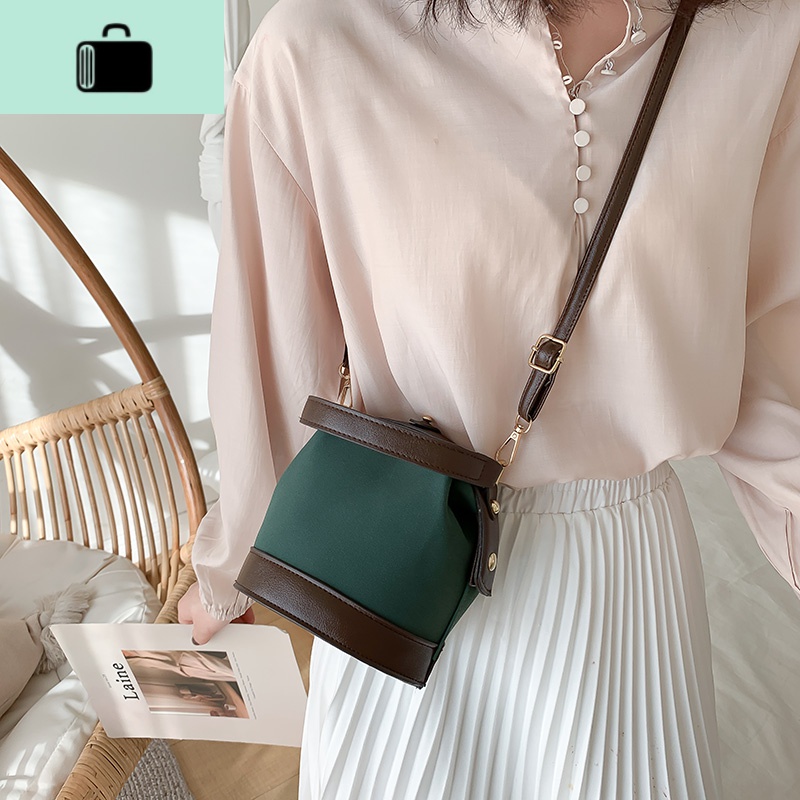 复古港风小包包女2020春夏新款时尚单肩斜挎包韩版百搭网红水桶包NEWLAKE高清大图