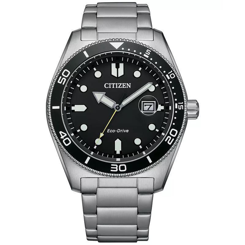 西铁城(CITIZEN)光动能男士不锈钢表带手表43mm运动休闲商务防水防震石英表