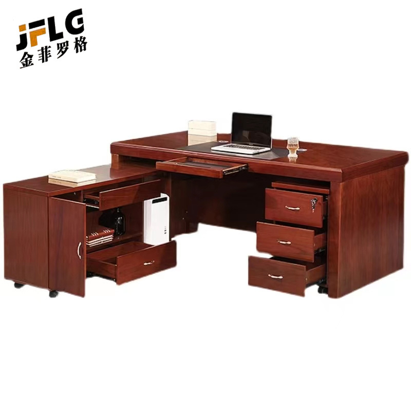 苏宁 金菲罗格 办公家具 实木贴皮桌油漆班台主管桌高清大图