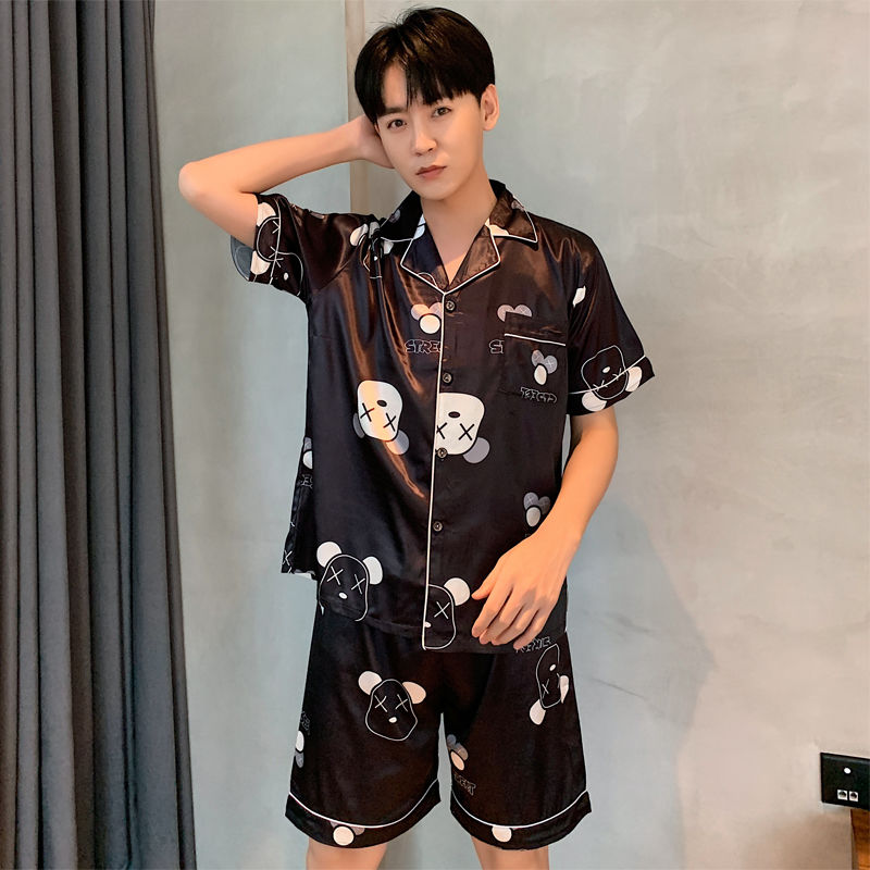 冰丝睡衣男士夏天薄款短袖两件套装丝绸加大码青少年夏季家居服