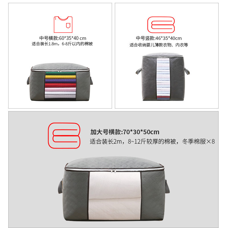 三维工匠袋搬家打包衣服棉被整理装被子 (单件装)[加大号]横款[70*30*50cm]藏青(可装1 L(45*55储物箱高清大图