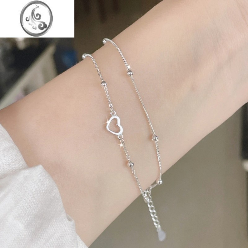 jimis999银银手链女ins小众设计感简约双层叠戴足银手饰闺蜜生日礼物