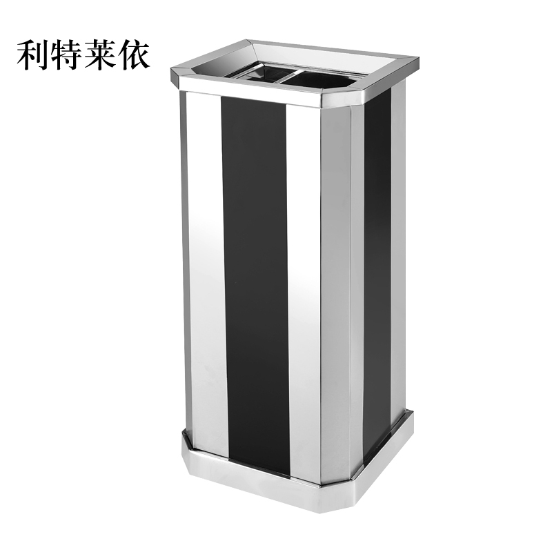 利特莱依不锈钢垃圾桶烟蒂柱灭烟桶带烟灰缸室外电梯口立式黑条不锈钢上开口