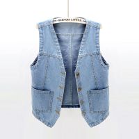 春夏季百搭牛仔马甲女短款宽松韩版BF无袖外套背心坎肩外搭学生潮 浅蓝色 M 80-100斤左右