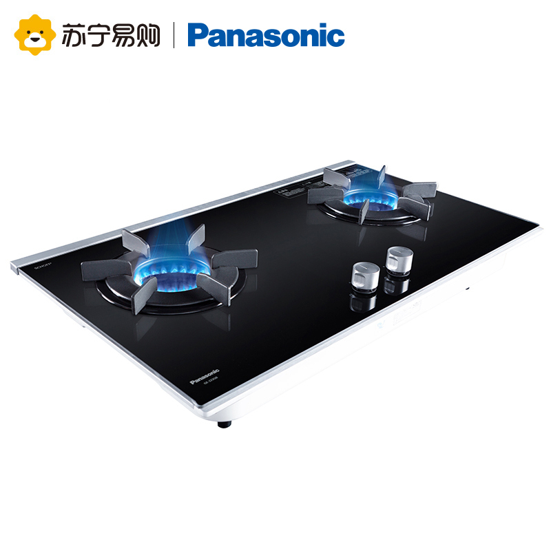 松下家用嵌入式燃气灶GE-223GB 天然气双灶 聚能火 钢化玻璃面板 3.8KW大火力(黑色)