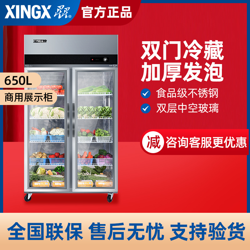 星星(XINGX)厨房冰箱商用双门展示柜全冷藏冰柜商用立式不锈钢餐饮店后厨BC-650E