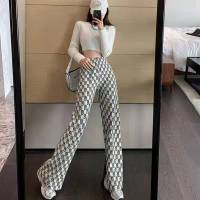 休闲裤女春夏2021新款女装拖地裤高腰显瘦直筒裤修身气质阔腿裤女 阔腿裤白色字母 均码(80-150斤)