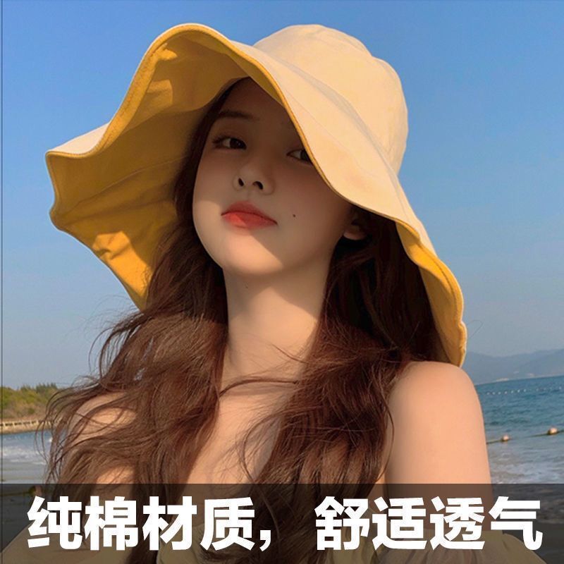 帽子女夏季渔夫帽遮脸遮阳帽大檐帽韩版双面戴日系太阳帽高清大图