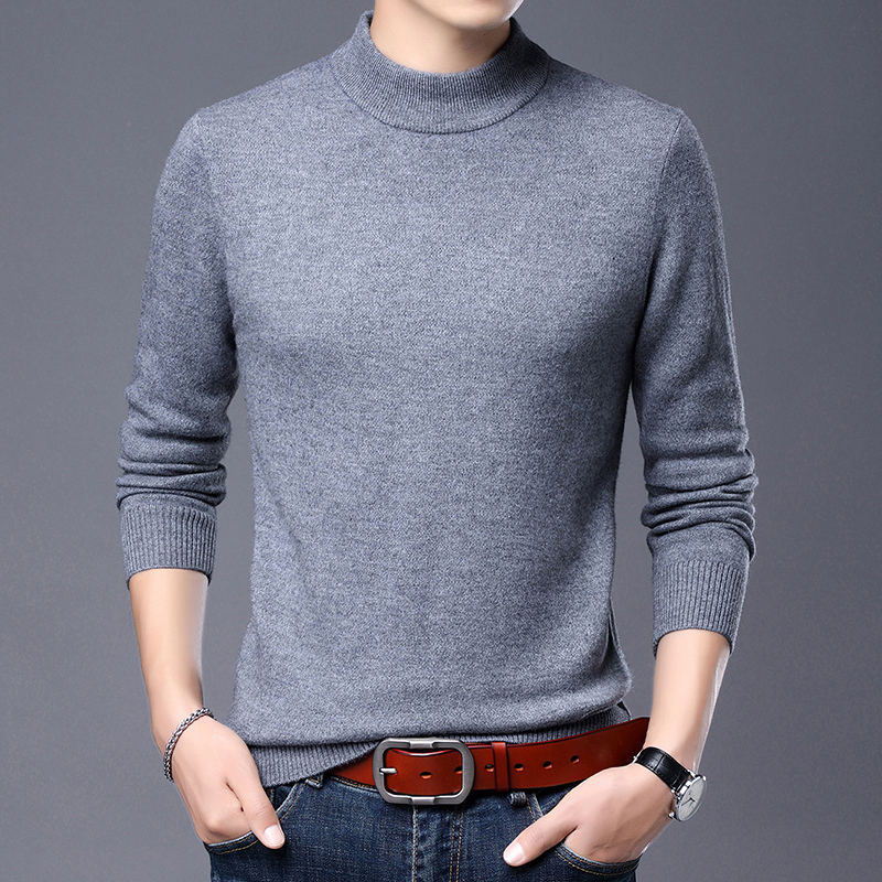高领打底毛衣中年大码针织衫打底100纯羊毛衫套头商务羊绒衫男士毛衣