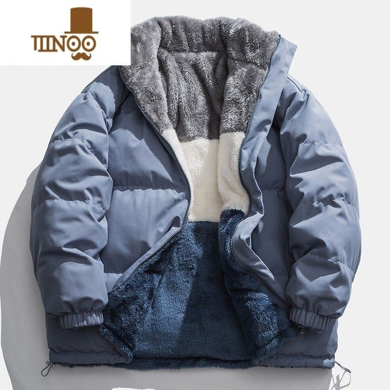 YANXU双面穿羔绒棉服外套男潮牌ins冬季棉袄加绒加厚立领情侣装棉衣图片