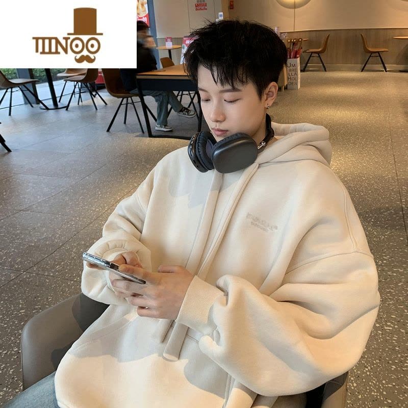 YANXU320g连帽卫衣男2023新款上衣日系潮牌男生宽松帽衫外套图片