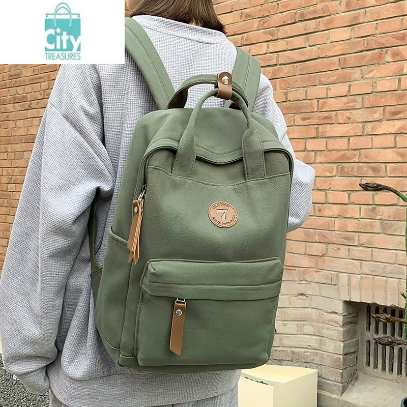 bangdou帆布书包女大学生14寸手提电脑包简约百搭轻便时尚女生背包