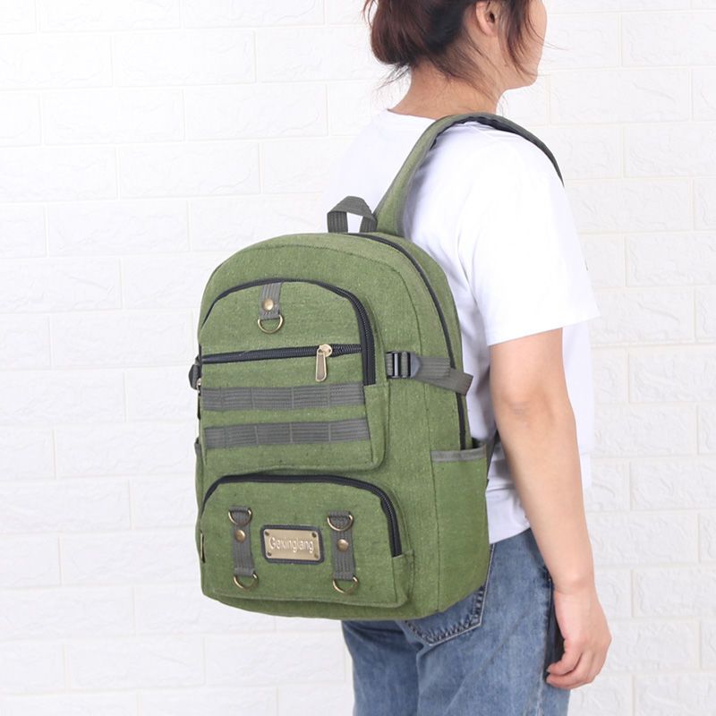 派尼美特加厚帆布复古双肩包男大容量旅游包结实耐磨多口袋学生书包女