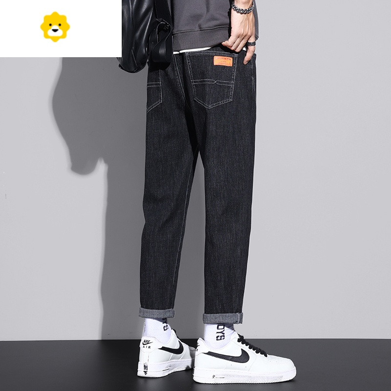 fishbasket黑色直筒牛仔裤男士春秋款潮牌男生九分锥形冬季美式复古