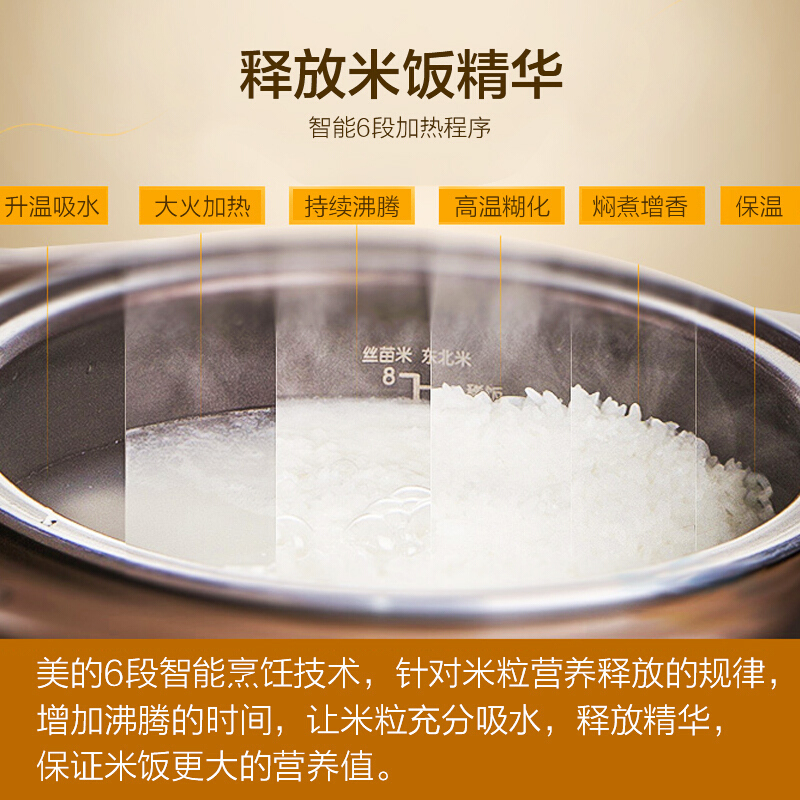 美的(Midea)电饭煲 5L 家用多功能智能电饭锅 预约定时聚能釜电饭煲 蜂窝内胆 拉丝机身MB-WFS5017TM