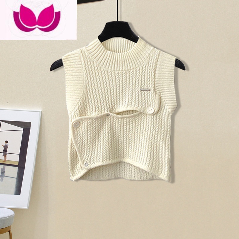 七斓设计感甜辣风减龄套装女夏短款背心无袖针织衫牛仔半身裙裤套高清大图