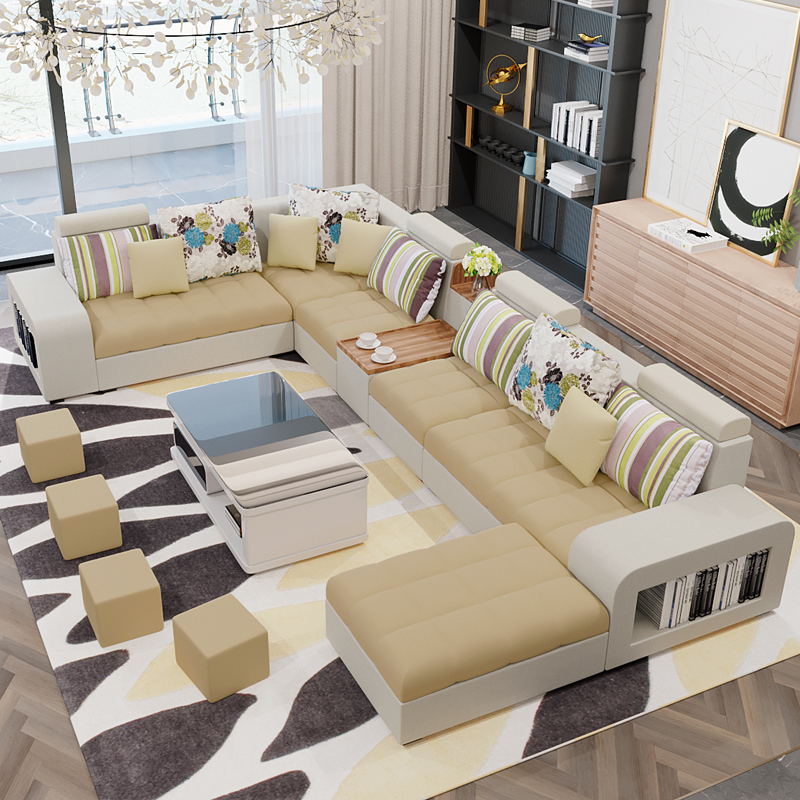 凯丽罗拉布艺沙发沙发客厅大户型沙发组合简约现代可拆洗u型转角沙发